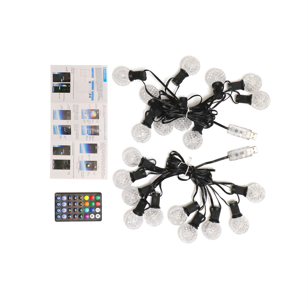 Nuevas luces LED de cadena con Bluetooth, luces de camping con forma de bola de piña de colores, luces decorativas para vacaciones con luces de colores, luces navideñas de cadena