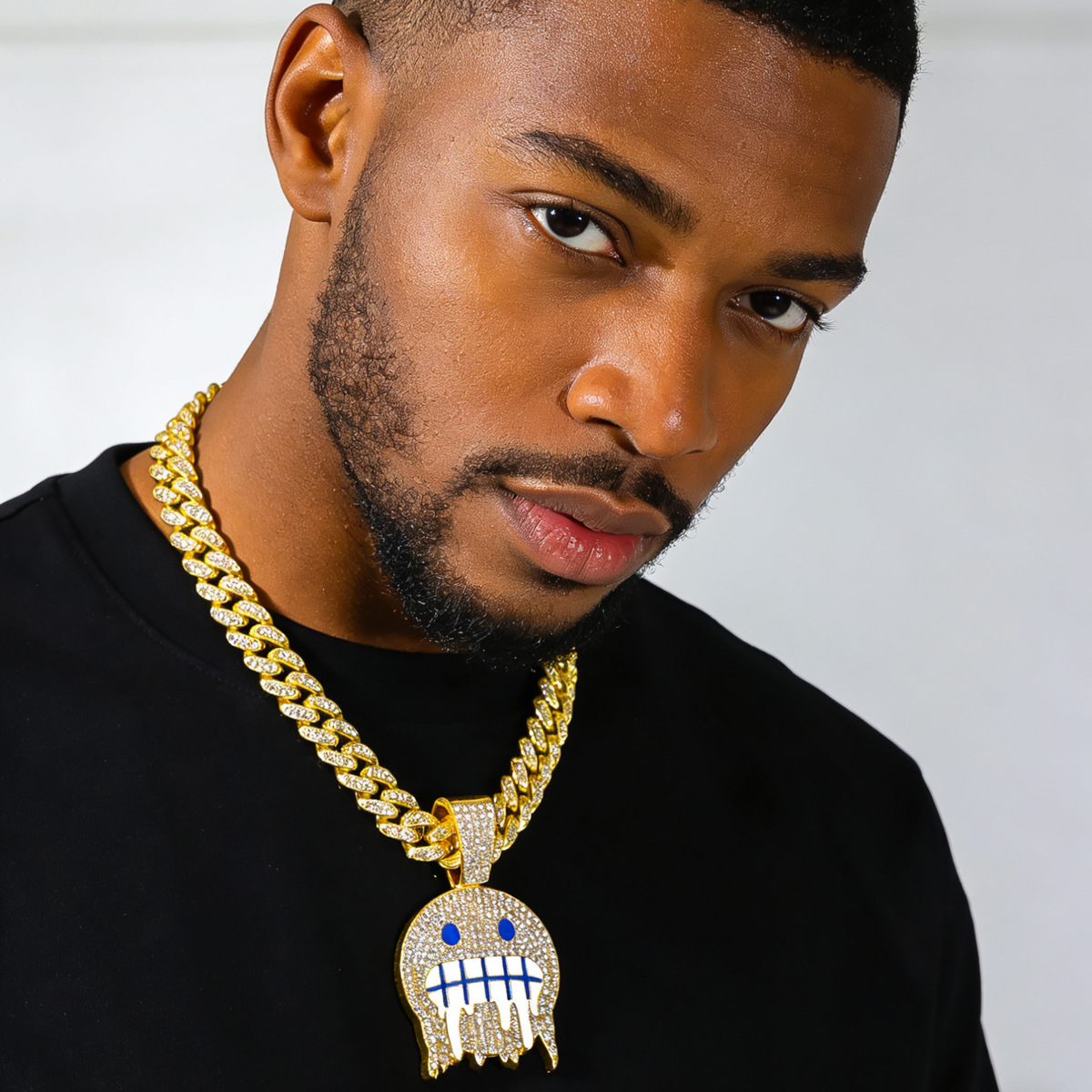 European and American New Ice Face Emoji Expression Pendant Cuban Chain Full Diamond Hip Hop Jewelry Trendy Men's Pendant Jewelry