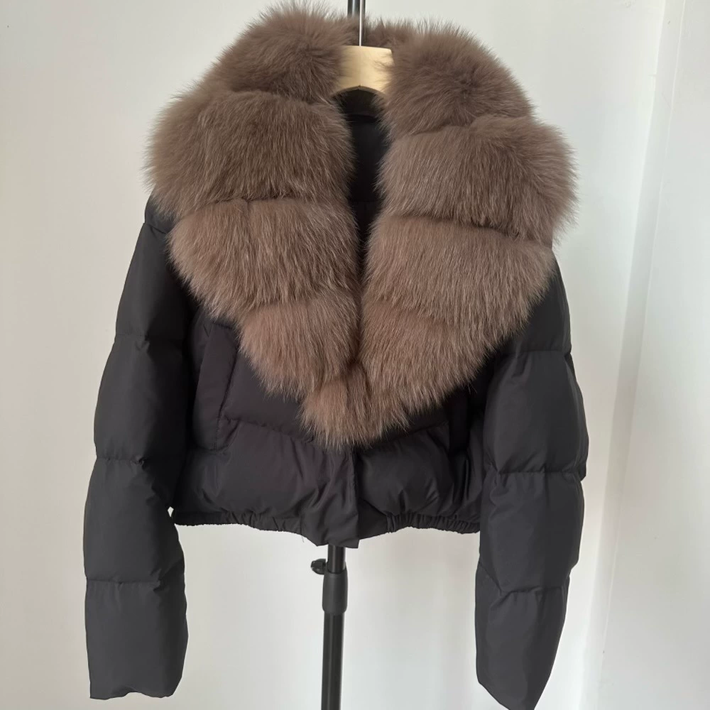 Пуховик Velvet Duck-Down зимний, короткий пуховик с крупным Faux-Fur воротником, размеры S–M