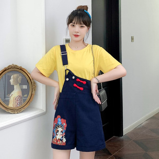 Large Size Casual Fashion Shoulder Belt Pants Girls Stylish Age-reducing Slimming 2022 Summer New Patch Embroidered Shorts