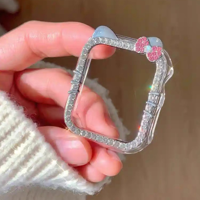 Suitable for iWatch S11/10/S9 Diamond-Encrusted Kt Cat Frame Case Apple S8/7 Watch Anti-Scratch Protective Case Suitable for iWatch S11/10/S9 Diamond-Encrusted Kt Cat Frame Case Apple S8/7 Watch Anti-Scratch Protective Case