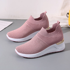 Foreign trade women's shoes 2023 spring new breathable fly-knit mesh shoes women's soft-soled casual sports shoes thick-soled single shoes
