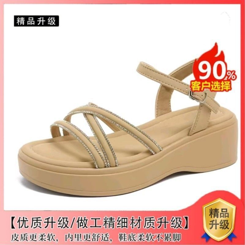 2026 zapatos de mujer ligeros y suaves de verano nuevo estilo de moda de diamante muffin bottom versátil sandalias de moda