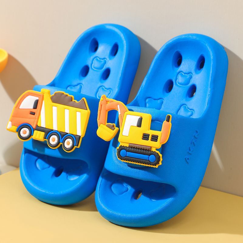 Excavator-Shaped Slippers for Children, Boys' Slippers for Bathing in the Bathroom, Kids' Non-Slip Hollow-Out Water-Draining Soft-Soled Baby Sandals