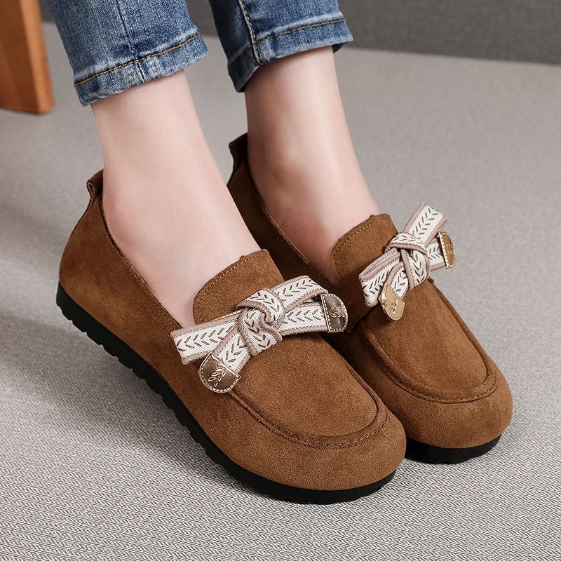 Old Beijing-style cloth shoes, loafers, spring/autumn flat shoes, soft-soled slip-on shoes, Birkenstock-style single shoes, women's round-toe shoes