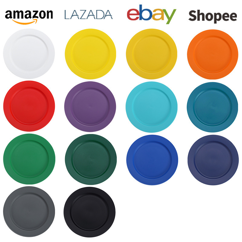Amazon Cross-border Plastic Tableware Flat Plate 12 Pieces Outdoor Camping Style Barbecue Reusable