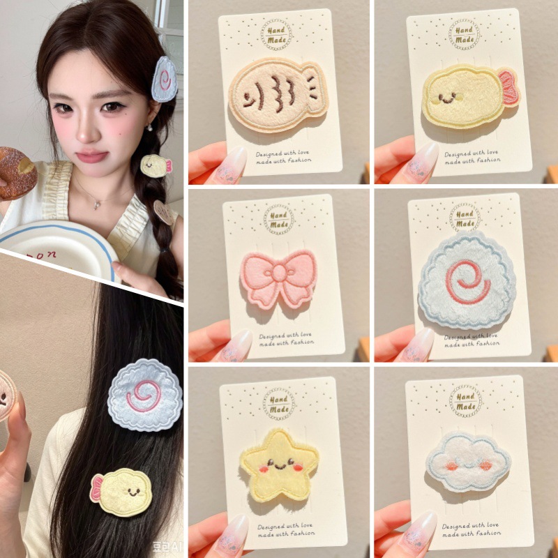Cute cartoon star bow adhesive hair clip, sweet girly style bangs clip, hair tidying accessory for children, no-trace hair accessory