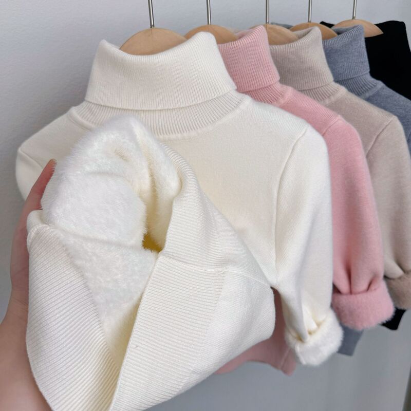Girls' fleece-lined Sweater One-piece Velvet fleece-lined Thickened Children's High Collar Mink Velvet Children's Winter Baby Bottoming Knit Sweater Girls' fleece-lined Sweater One-piece Velvet fleece-lined Thickened Children's High Collar Mink Velvet Children's Winter Baby Bottoming Knit Sweater