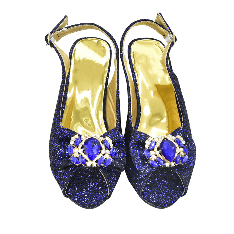 Pair the evening with diamond studded high heel round head fish mouth back strap elastic sandals and dinner clutch set_voghion.com