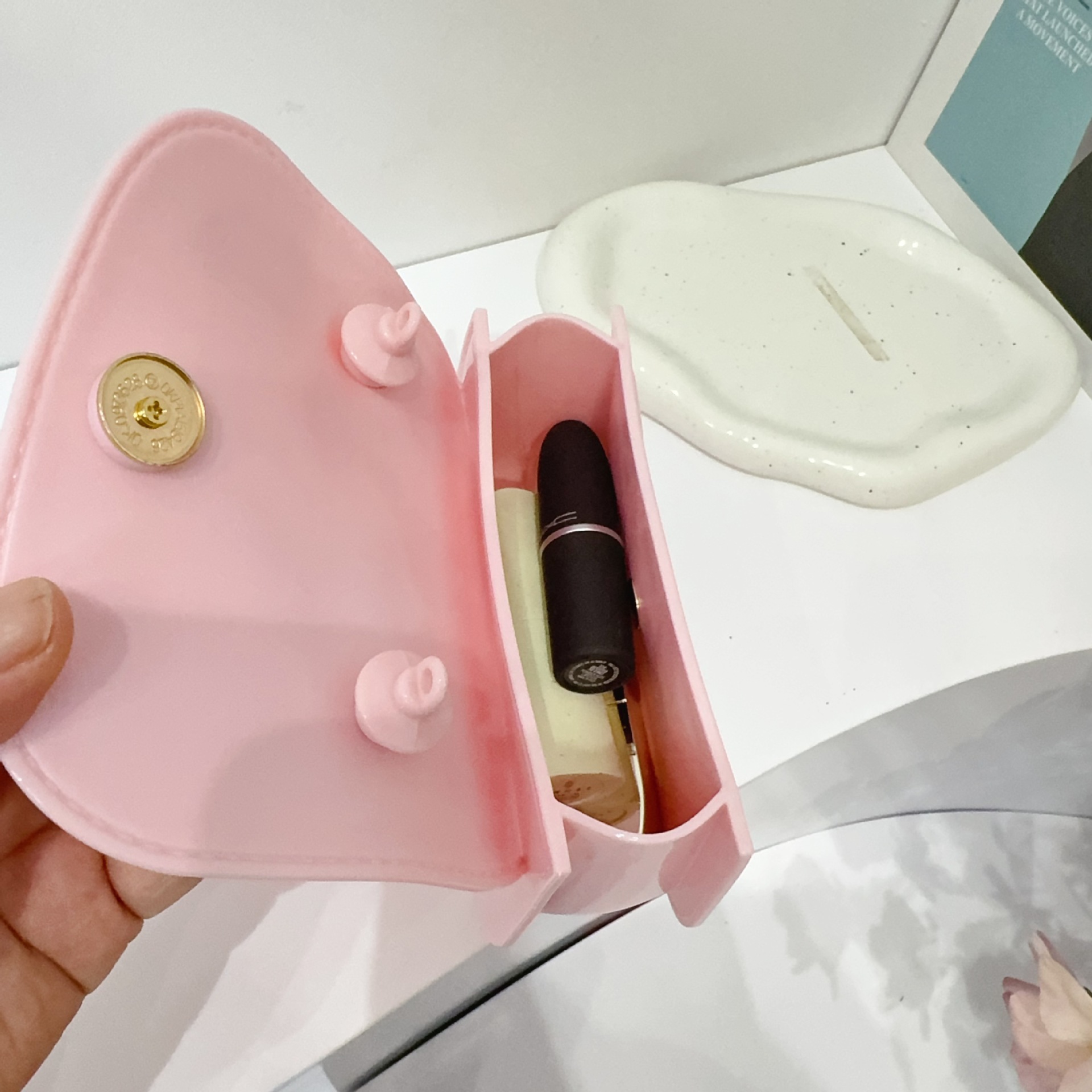 210g Weight Magnetic Buckle Closure Type Top Handle, Chain Strap Type Jelly Bag Bags Type Street, Shopping Occasion PVC Material Solid Color Pattern All Seasons Season Women's Gender Cute Style Square Shape Women's PVC Solid Color Cute Square Magnetic Buckle Jelly Bag 22
