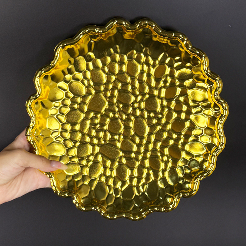 Gold-Plated Cake Plate, Middle Eastern Cross-Border Fruit Plate, Fancy Serving Plate, Western Food Plate, Salad Plate, Flat Plate, Round Plate Set, Tray