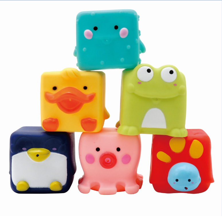 儿童洗澡浴室玩具搪胶动物玩偶婴幼儿叠叠高软胶积木
