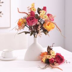 復古焦邊仿真玫瑰花束客廳餐桌裝飾擺件乾花玫瑰假花擺設手工花藝