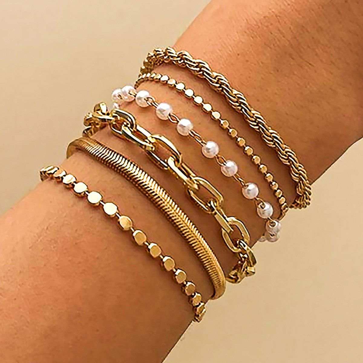 Amazon Cross-Border Simple and Versatile Geometric Thin Chain Bracelet for Women Snake Bone Chain Box Chain Women's Bracelet Set Wholesale