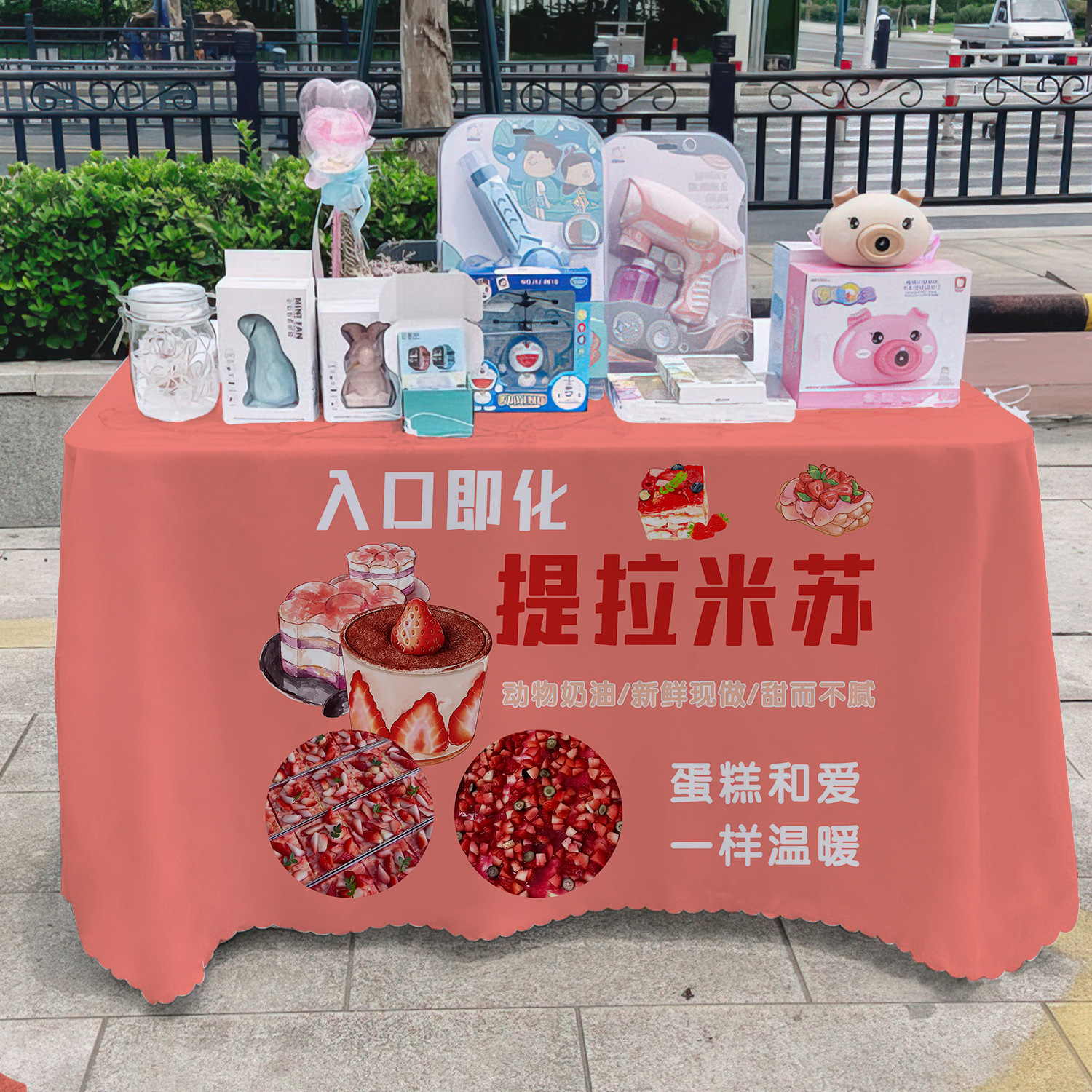 Tiramisu puestos de mercado nocturno puestos de mesa de carteles de decoración de tabla publicitaria tela de publicidad tela colgante