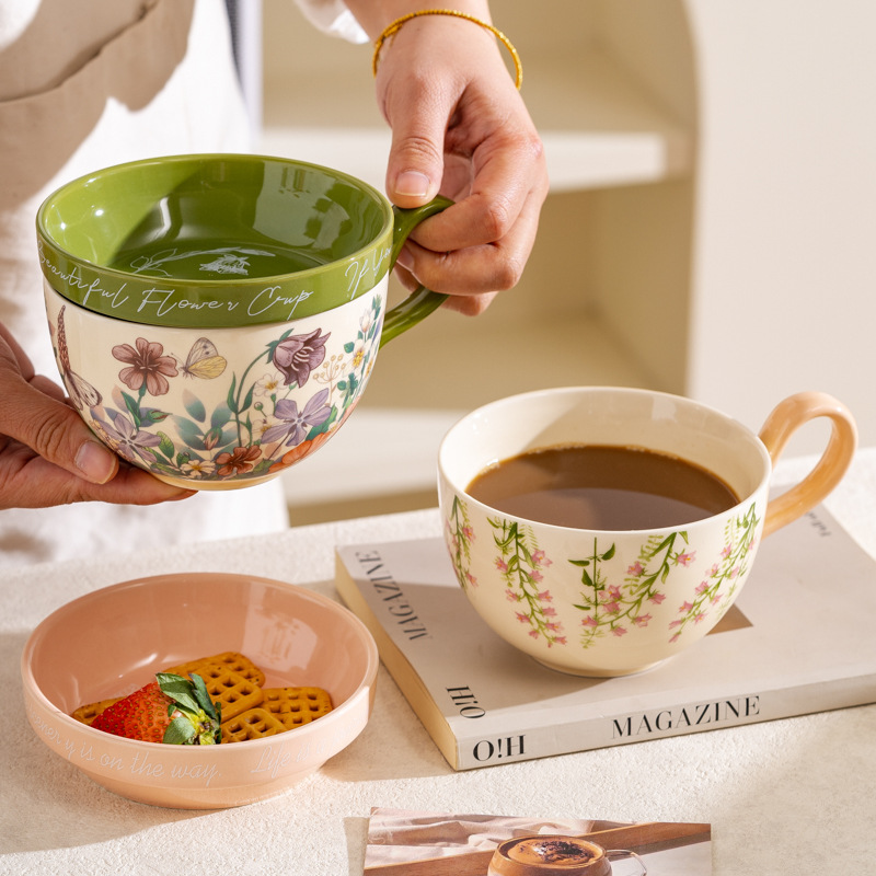 Lilly Wind Bell creativo y práctico taza de cerámica de gran capacidad con tapa multifuncional taza de desayuno taza de leche taza de yogur taza