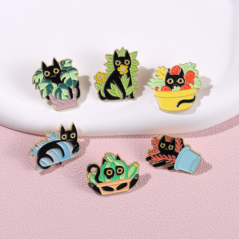 Cute Leaf Cat Flower Alloy Enamel Unisex Brooches display picture 4