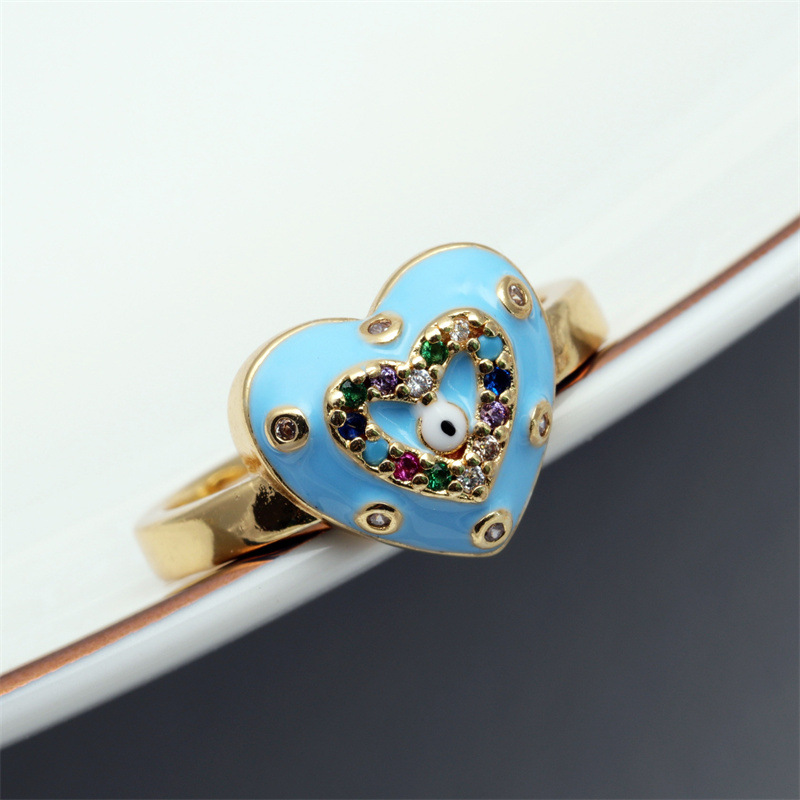 Fashion Devilu0027S Eye Heart Shape Copper Rings Inlay Zircon Copper Rings