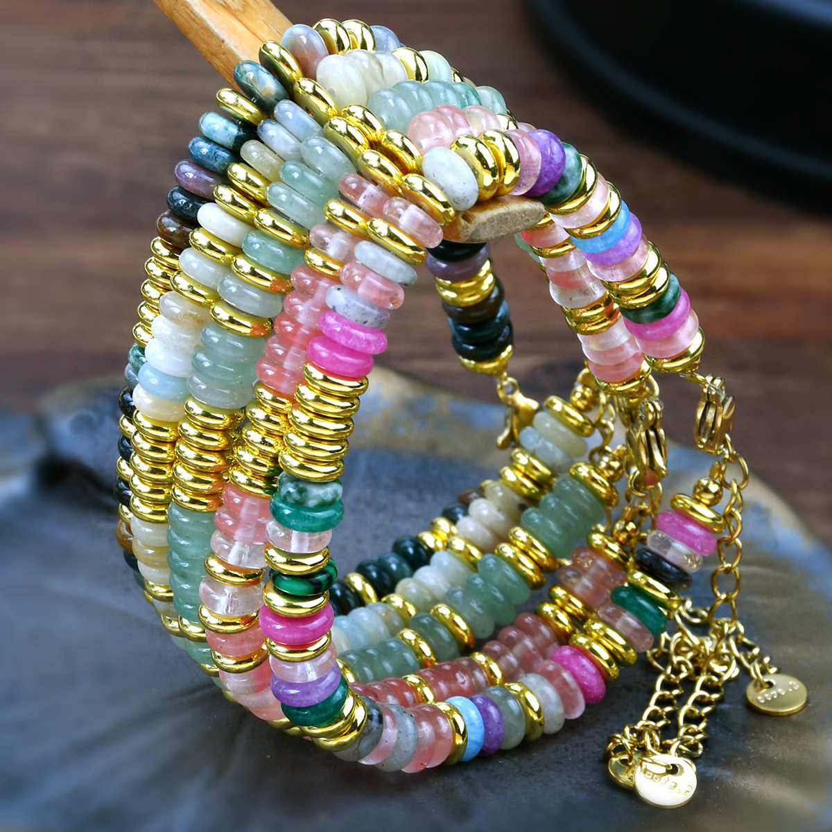Beaded Chain, Handmade Chain Chain Type 1 Piece Quantity Simple Style Classic Style Geometric 316L Stainless Steel Semi-precious Stone Beaded Bracelets Wholesale