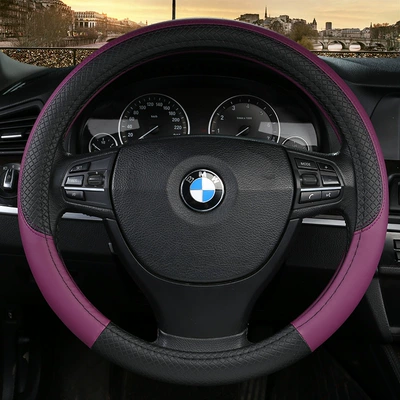 Steering wheel cover Four Seasons GM steering - export-drunk-high-quality-black-purple-jzj-embossed-plaid-38cm