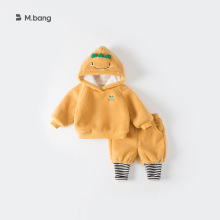 宥宝童装冬季儿童衣服加厚两件套宝宝卡通男童卫衣假两件裤子套装