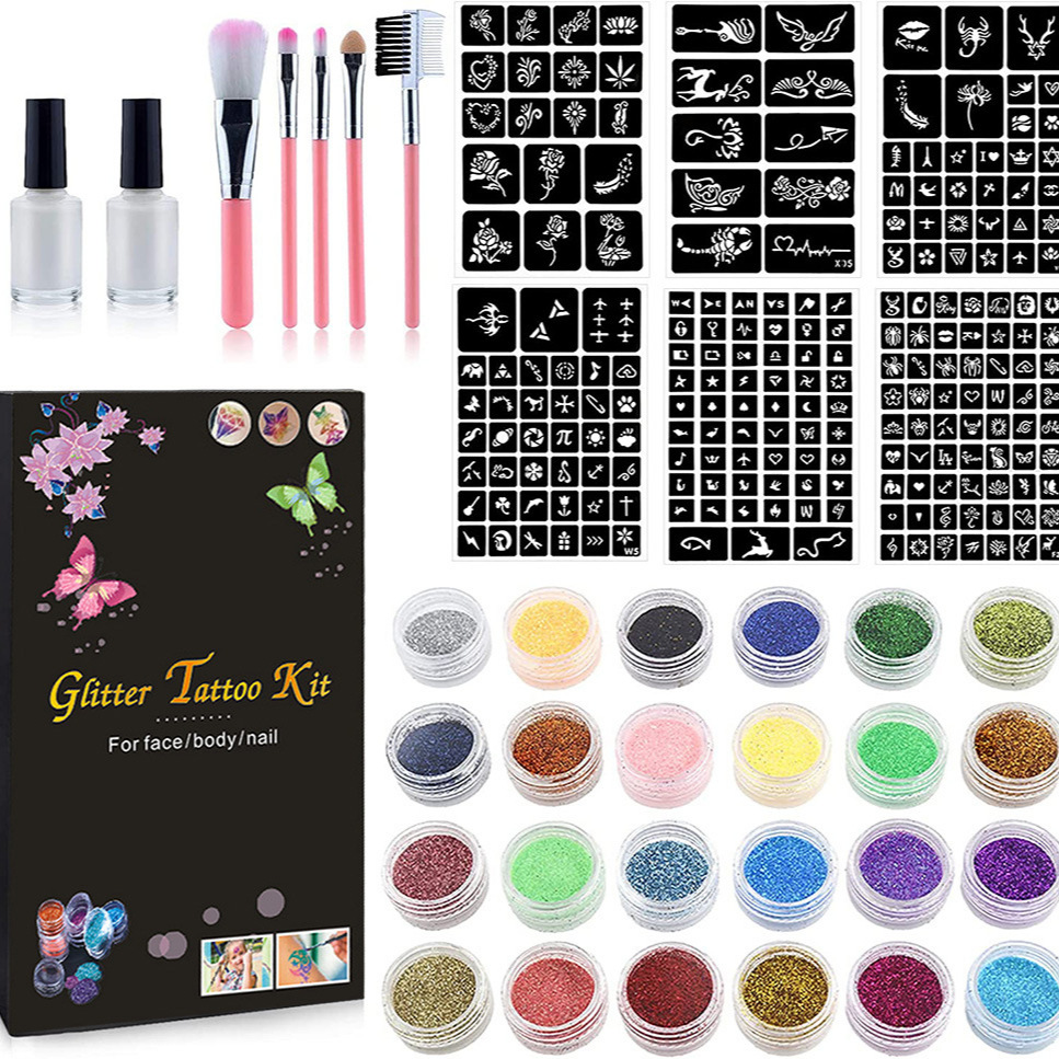 Nuevo traje de tatuaje de brillo de dibujos animados semipermanente pequeño tatuaje color plantilla etapa brillo maquillaje transfronterizo Venta caliente