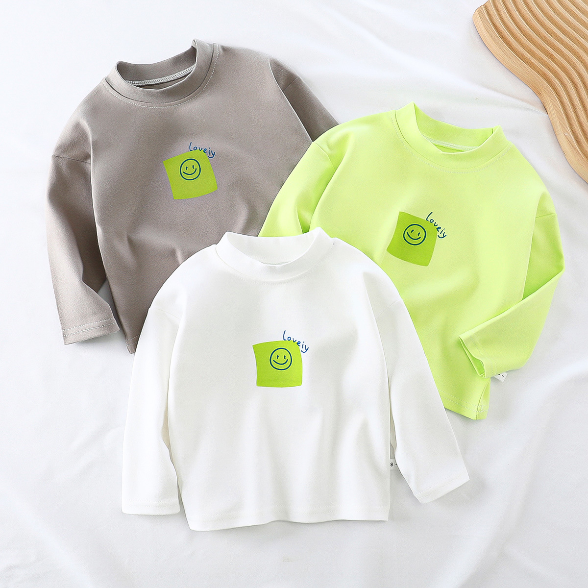 Camiseta infantil de manga larga de algodón primavera y otoño camiseta de base para niños, chaqueta de otoño para niñas, cuello redondo para niños