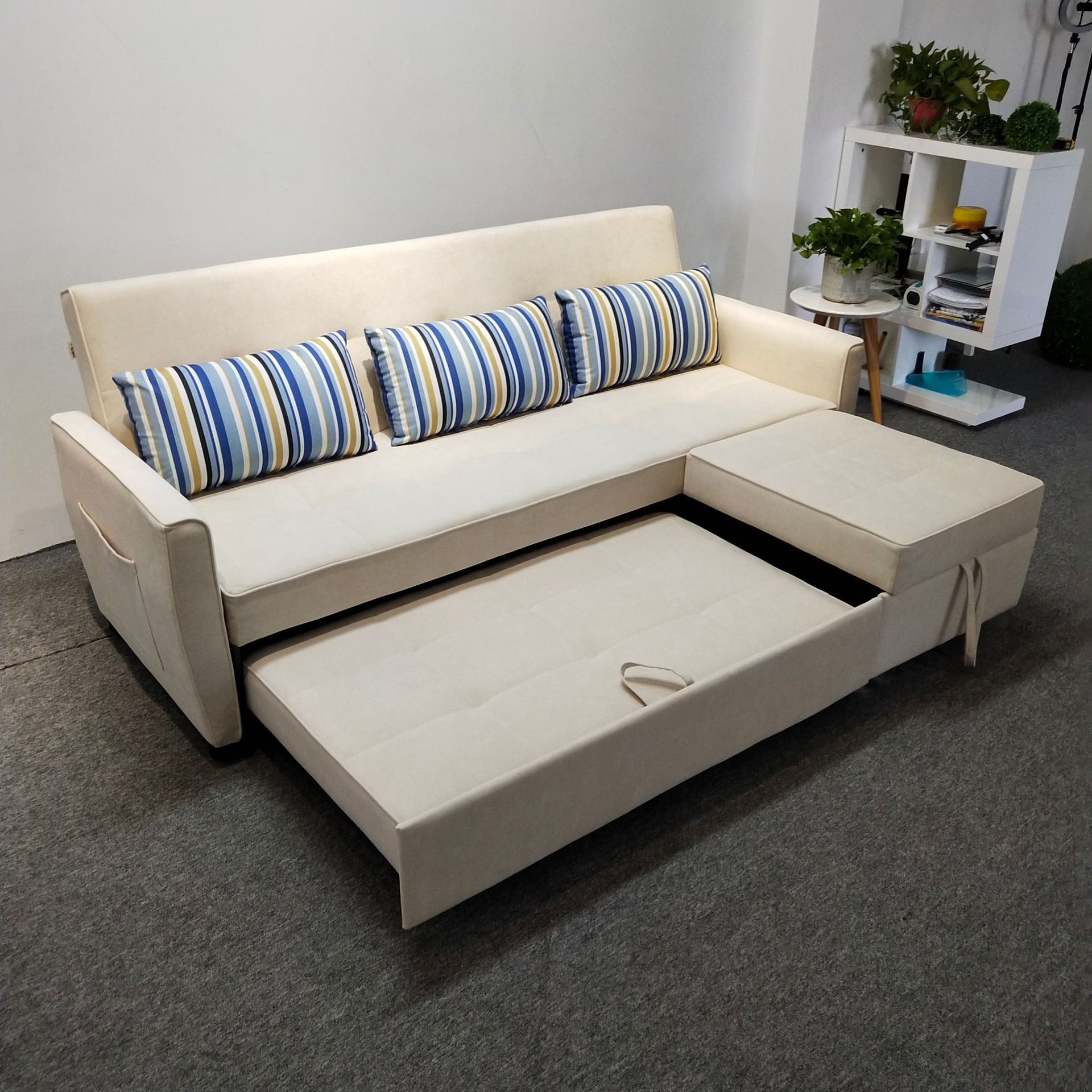 Sofá cama doble uso plegable pequeño tipo casa multifuncional sofá de tela desmontable y lavable