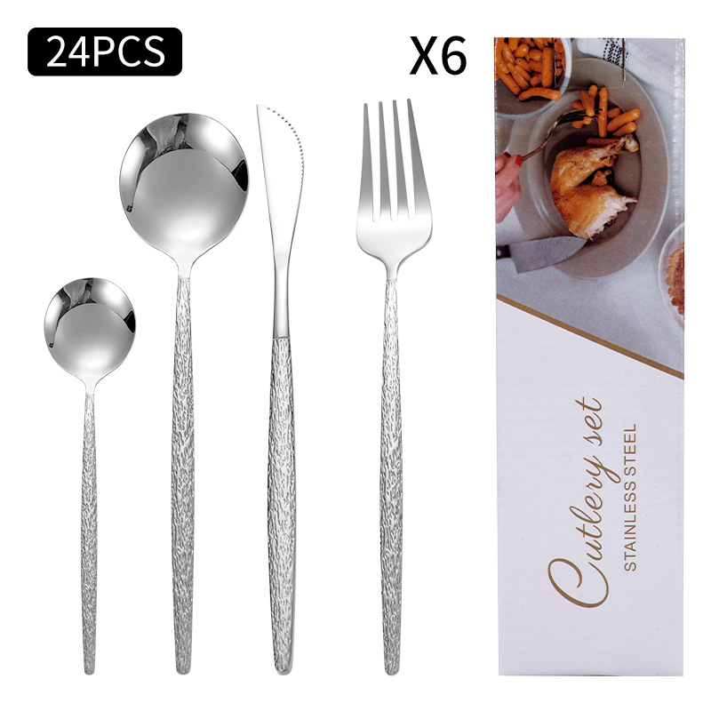 Amazon Cross-border acero inoxidable vajilla portuguesa juego de 24 piezas hotel bistec cuchillo tenedor cuchara caja de regalo
