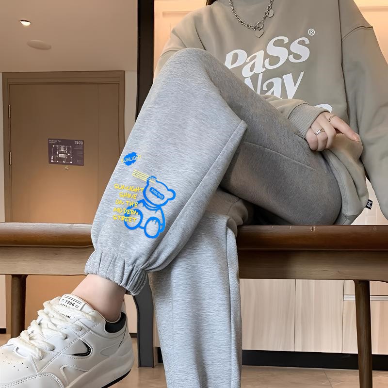 블루 베어 레깅스 얇은 회색 바지