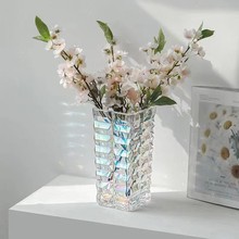 欧式彩色高级感网红玻璃花瓶摆件客厅插花轻奢水晶瓶鲜花水培摆件
