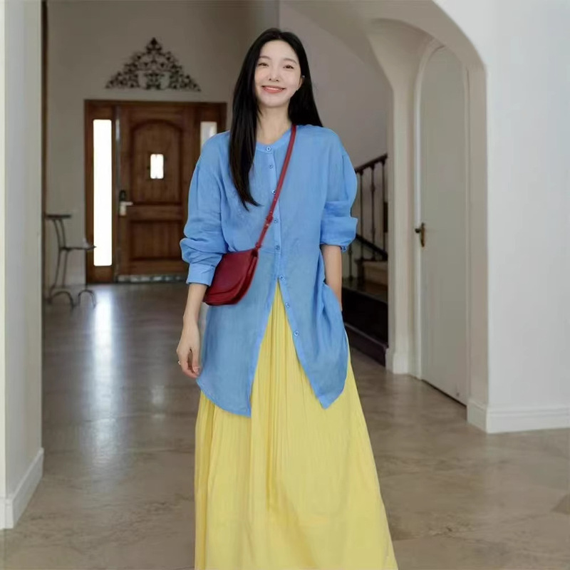 2026 New Style Elegant Slimming Versatile Bright and Lightweight Flowing Loose Long Shirt with a Versatile Design