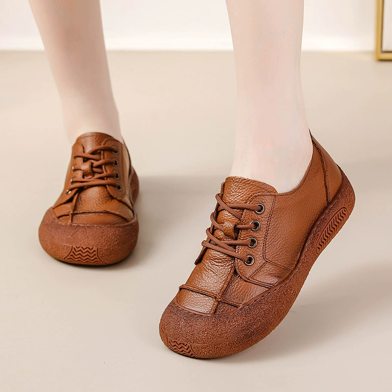 Leather casual footwear for mother, shoes for leather shoes, cowhide, autumn, trend of season, soft sole, for middle age