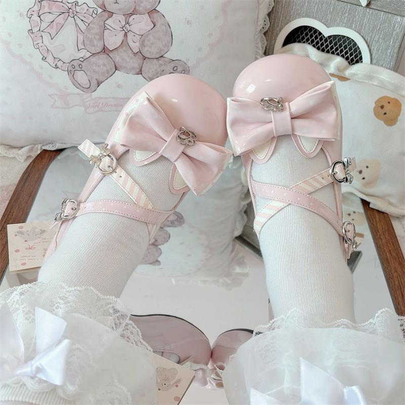Dulce arco Lolita zapatos de una sola pieza encantadores zapatos de cuero Lolita zapatos Lolita cabeza redonda zapatos Lolita
