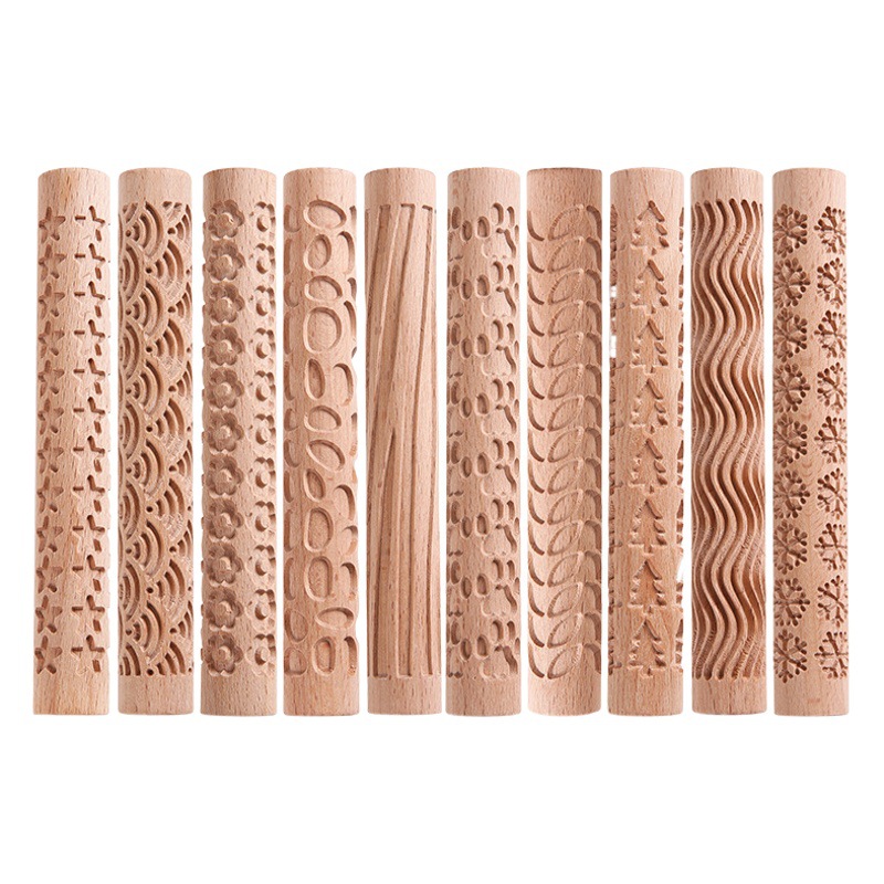 Rollo de haya transfronterizo, herramienta de arcilla, rodillo de madera, molde para galletas, palo de barro enrollado, palo de barro prensado, palo de impresión