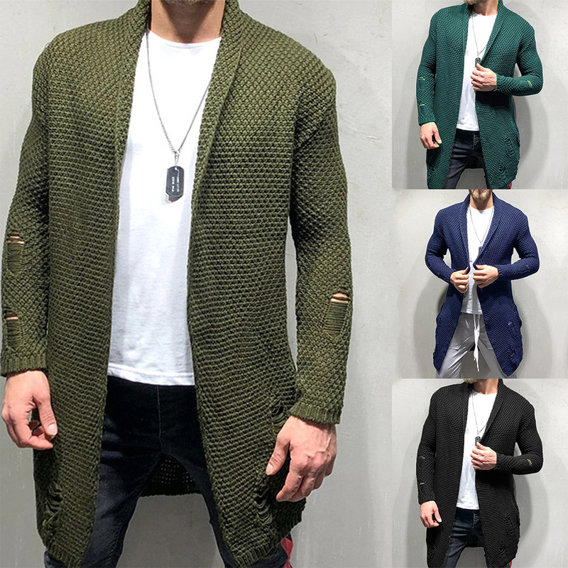 Autumn and Winter Sweater Men's Amazon Mid-Length Loose Cardigan Knitted Jacket Cross-Border European and American Muscle Men's Sweater Autumn and Winter Sweater Men's Amazon Mid-Length Loose Cardigan Knitted Jacket Cross-Border European and American Muscle Men's Sweater