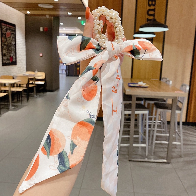 Banda de pelo de bufanda de seda para mujer corbata de pelo fino de verano de perlas cinta de arco Hada cuerda de pelo de todo fósforo estilo coreano accesorios para el cabello al por mayor