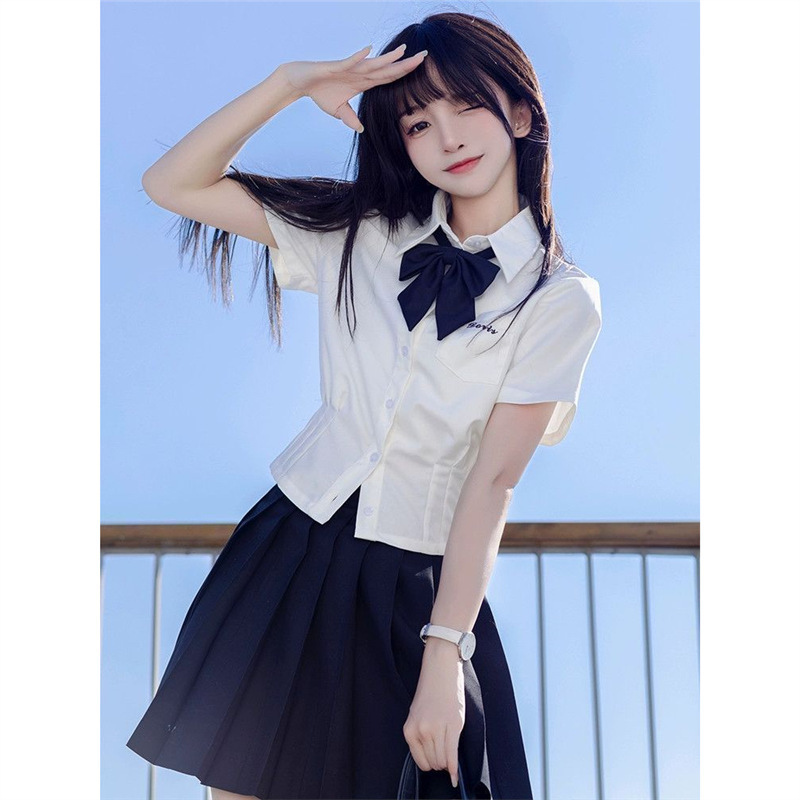 Explosive Original JK Shirt Women's Thai School Uniform Blue Top Summer Short-sleeved Slim-fit Waist Shirt suit Explosive Original JK Shirt Women's Thai School Uniform Blue Top Summer Short-sleeved Slim-fit Waist Shirt suit