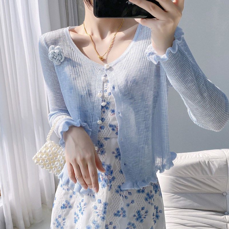 Lace Cardigan for Women, Thin Outerwear for Air Conditioning, New Summer Fashion Small Floral Knit Shawl Jacket Top