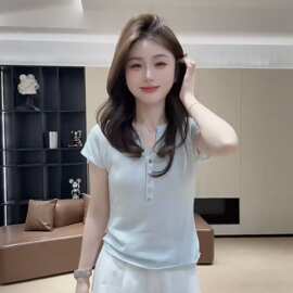 春款简约修身显瘦单排扣短袖上衣百搭纯色白色均码杏色灰色红色