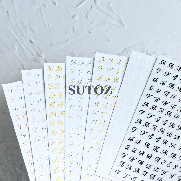 2024 cross-border new nail stickers sweet cool letters Russian art 3D nail adhesive stickers nail
