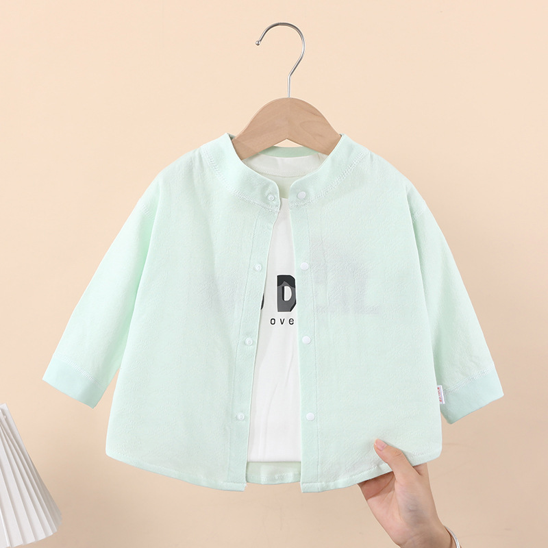 Boys and Girls Spring & Fall Stand-Up Collar Jackets, Children's Air-Conditioned Clothes, Cardigans, Baby Long-Sleeved Outer Wear, Baby Casual Tops, Pure Cotton