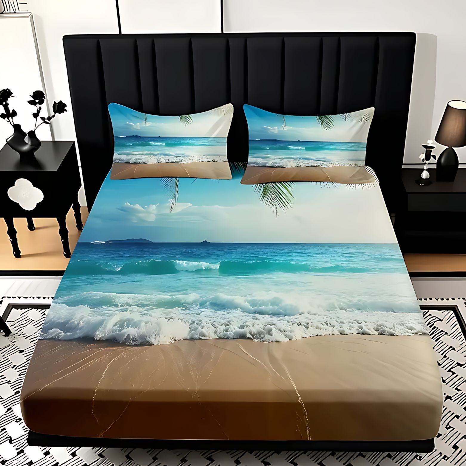 TEMU / JIT Visita a casa transfronteriza vista al mar temática molido HD impresión digital cama almohada cubierta Kit de cama