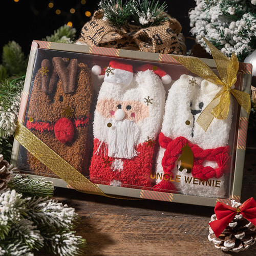 Wennie Oni Christmas Gift Boxed Coral Velvet Socks Cute Christmas Gift Thickened Cartoon Sleeping Socks