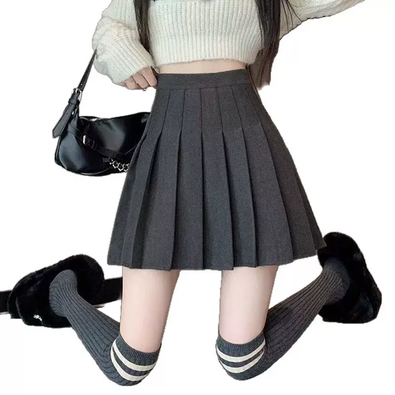 2025新款秋冬毛呢百褶裙显瘦小个子a字半身裙黑色学院风