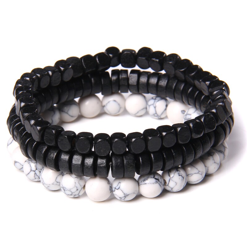Amazon's New Bracelet with Orchid Stone, Black Weathered Stone, and Wooden Beads, Three-Layer Vintage Artistic Bracelet for Men Amazon's New Bracelet with Orchid Stone, Black Weathered Stone, and Wooden Beads, Three-Layer Vintage Artistic Bracelet for Men