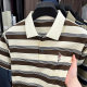 2025 Summer New Ice Silk Cotton Short-sleeved Polo Shirt Men's Striped Embroidered Fashion Trendy Simple Lapel T-shirt for Men