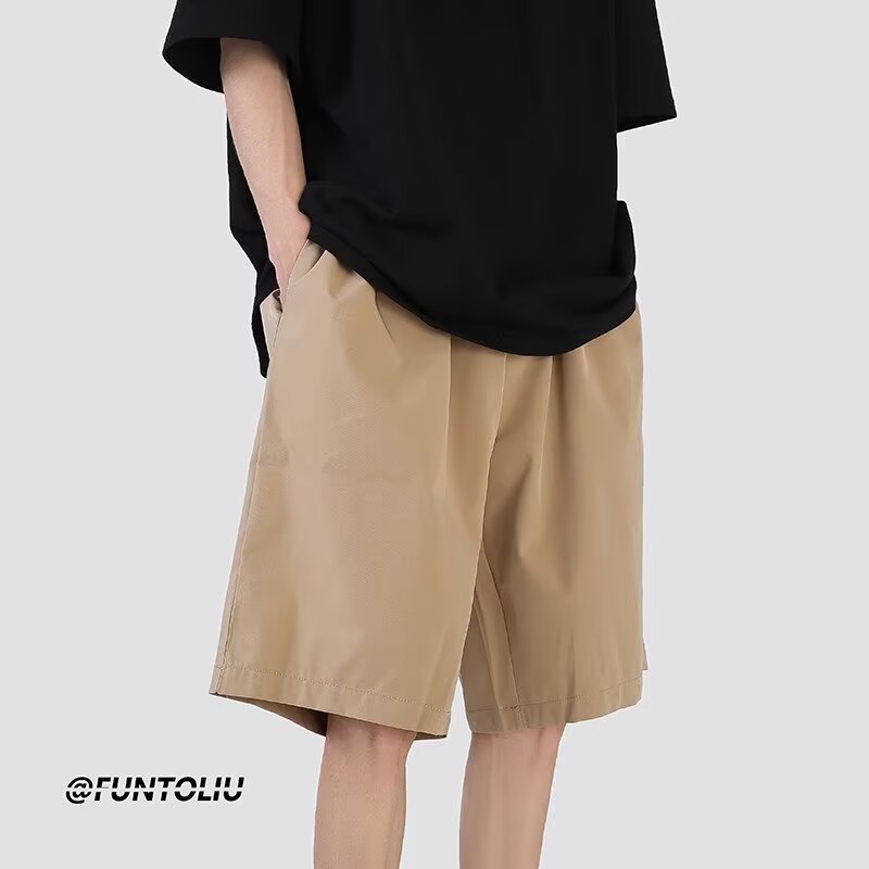 Simple all-match shorts men's summer ins fashion brand thin loose cropped pants Japanese retro casual pants