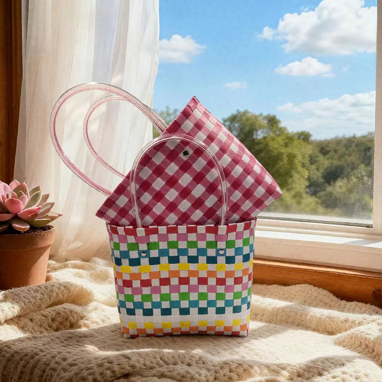 大容量新款编织包手提包沙滩包菜篮子托特包伴手礼女包伴手礼包包