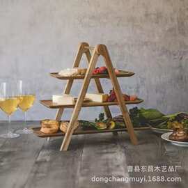 木质托盘三层放菜架火锅店菜品整理架生日派对甜品展示架木质托盘